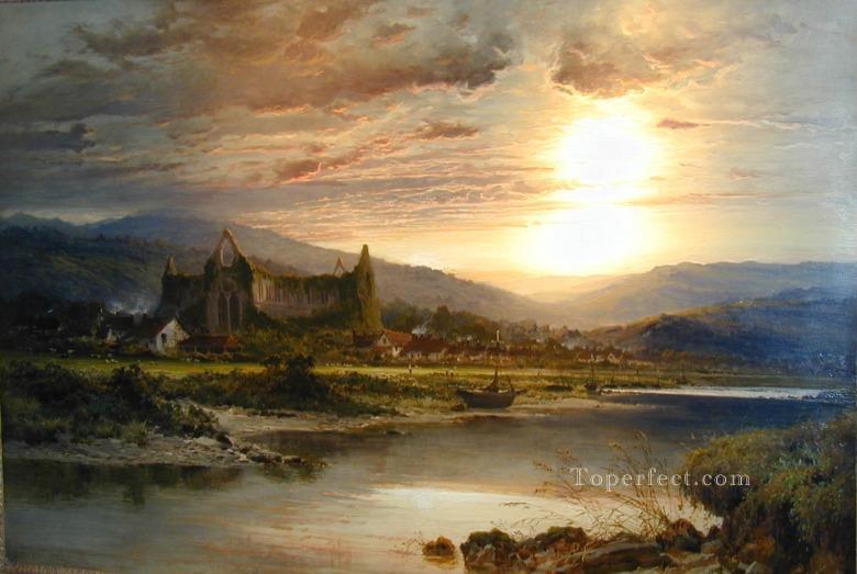 Tintern Abbey landscape Benjamin Williams Leader stream Oil Paintings